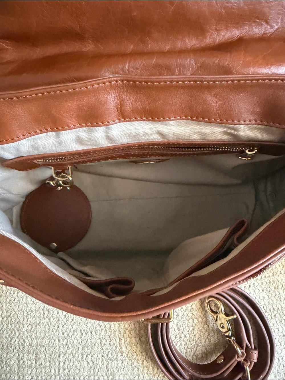 Tory Burch 797 Brown Leather & Suede Top-Handle Satchel - Picture 4 of 6